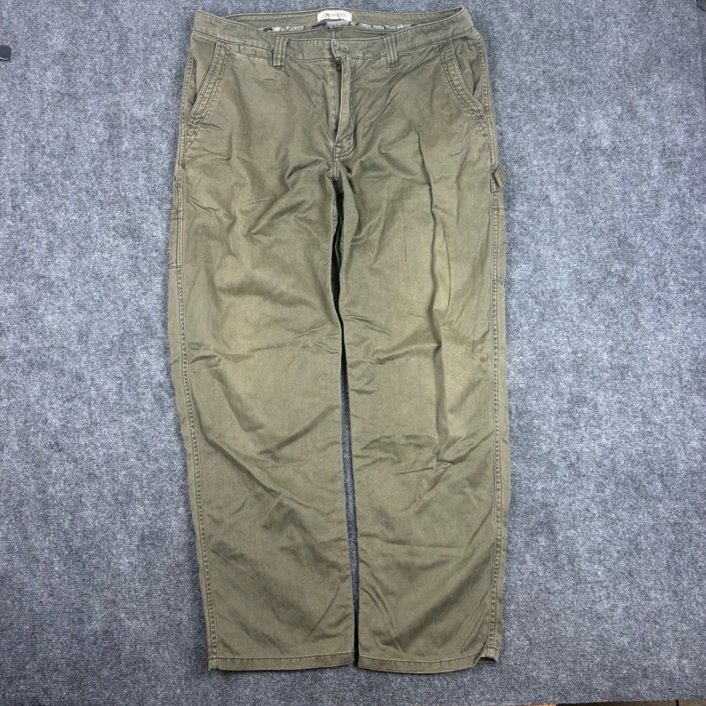 Gramicci Artisan Wash Carpenter Pants Mens 38x32 Olive Green Cotton Herringbone